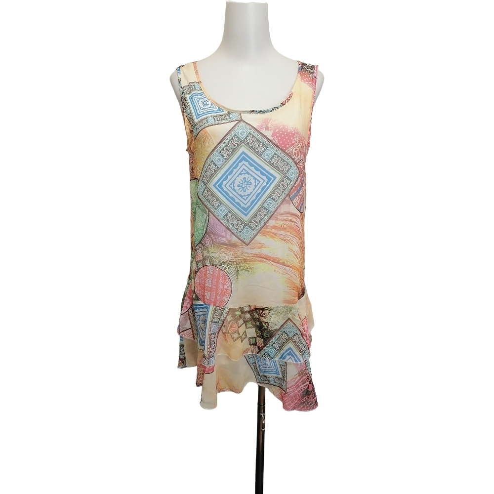 🌦🌦 Sleeveless Printed Flowy Tunic Dress in Pastel Multi